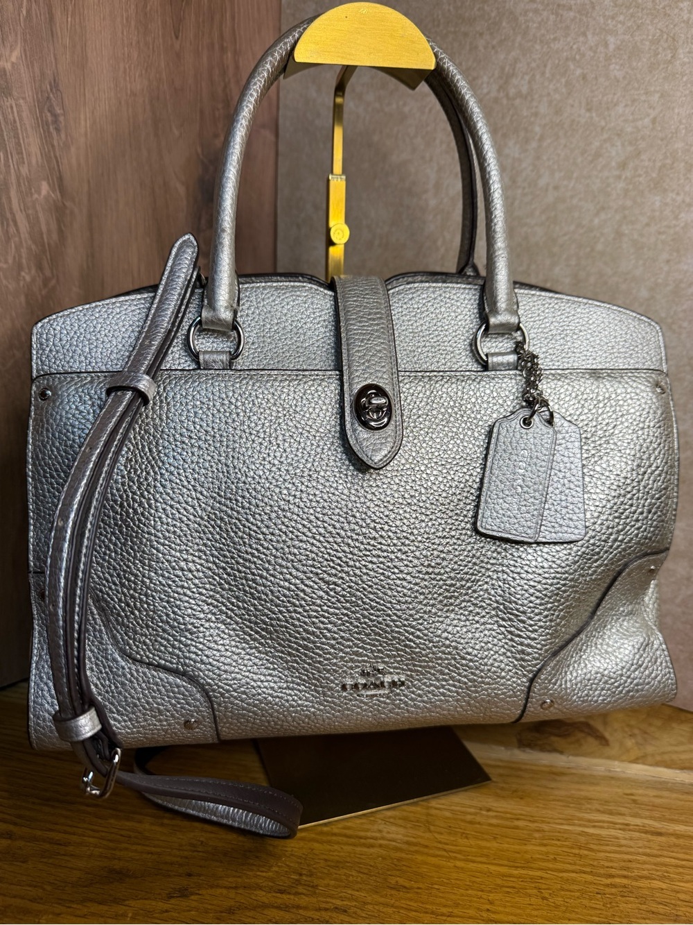 Coach Mercer 30 Metallic Silver Leather Satchel Crossbody 37575